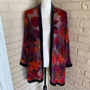 Ania A Kimono Cardigan Top Woman Large L Sheer Burnout Velvet Boho Autumn Leaves